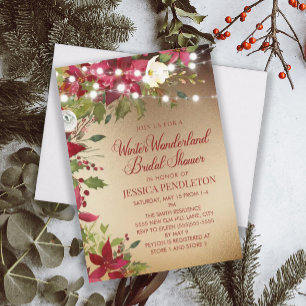 Invitation Winter Christmas Bridal Shower Gold String Lights