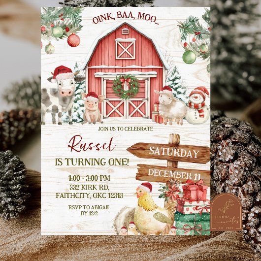 Invitation Winter Christmas Farm Animal Birthday