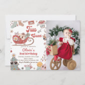 Invitation Winter Christmas Retro Two Sweet 2nd Birthday (Devant)