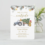 Invitation Winter Christmas Tree Tractor Bear Baby Shower (Debout devant)
