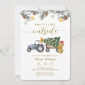 Invitation Winter Christmas Tree Tractor Bear Baby Shower (Devant)