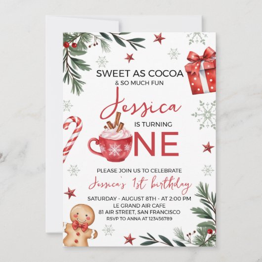Invitation Winter Cocoa First Birthday Invite (Devant)