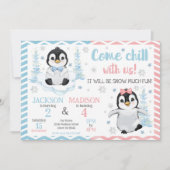 Invitation Winter Cute Penguins Joint Birthday (Devant)