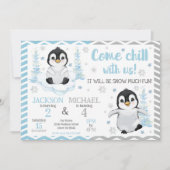 Invitation Winter Cute Penguins Joint Birthday (Devant)