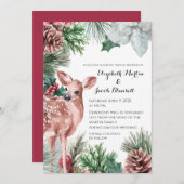 Invitation Winter Deer, Pinecones et Holly Virtual Mariage (Devant / Derrière)