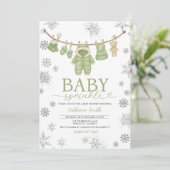 Invitation Winter Dusty Green Sprinkle Snowflakes Baby Shower (Debout devant)