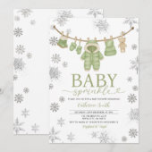 Invitation Winter Dusty Green Sprinkle Snowflakes Baby Shower (Devant / Derrière)