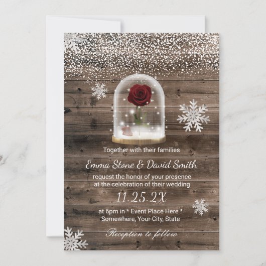 Invitation Winter Fairytale Beauté Rose Dome Mariage (Devant)