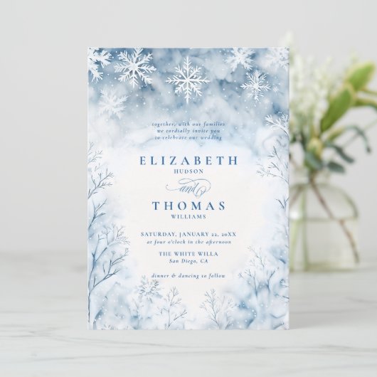 Invitation Winter Falling Forêt de Neige Rustique Elégant Mar (Debout devant)