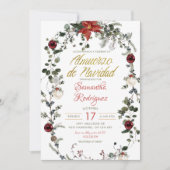 Invitation Winter Floral Almuerzo De Navidad Christmas Lunch (Devant)