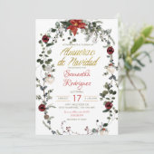 Invitation Winter Floral Almuerzo De Navidad Christmas Lunch (Debout devant)