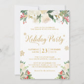 Invitation Winter Floral Berries Gold Parties scintillant Fêt (Devant)