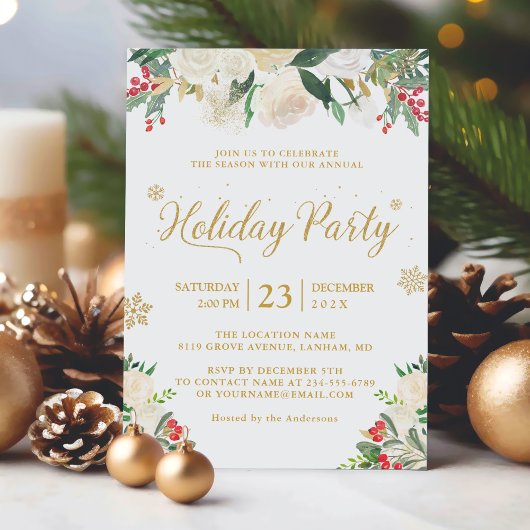 Invitation Winter Floral Berries Gold Parties scintillant Fêt