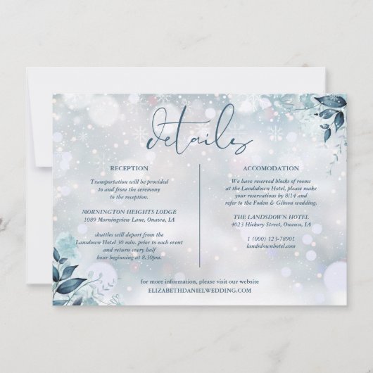 Invitation Winter Floral Détails du Mariage Informations (Devant)