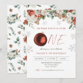 Invitation Winter Floral Oh What Fun Girl 1er anniversaire fê (Devant / Derrière)