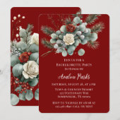 Invitation Winter Floral Rouge Rose blanche Rose Bachelorette (Devant / Derrière)