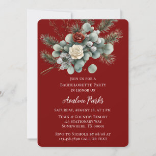 Invitation Winter Floral Rouge Rose blanche Rose Bachelorette