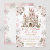 Invitation Winter Floral Snowflake  royal fiveness Birthday (Devant / Derrière)