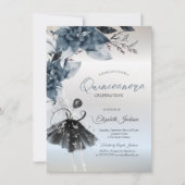 Invitation  Winter Flowers Ballerina Silver Quinceanera (Devant)