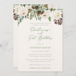 Invitation Winter Foliing Boy Christening 1er Anniversaire