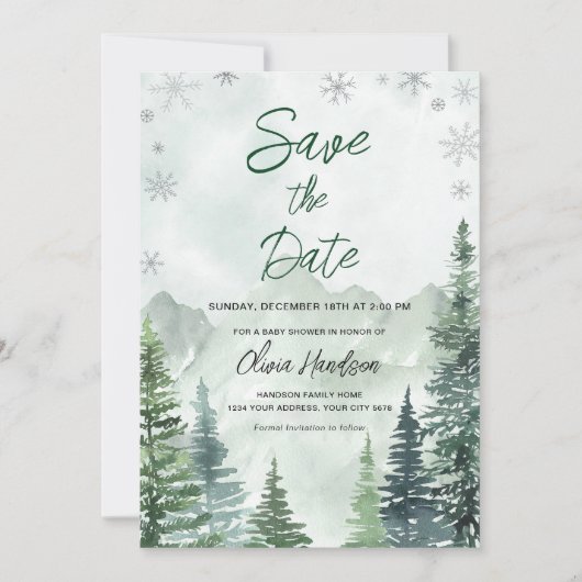 Invitation Winter Forest Baby Shower Save the Date (Devant)