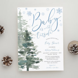 Invitation Winter Forest Blue It's Cold Outside Baby Shower