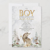 Invitation Winter Forest Boy Country Wolf Deer Baby shower (Devant)