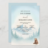 Invitation Winter Forest Mountain Bear Watercolor Wedding (Devant / Derrière)