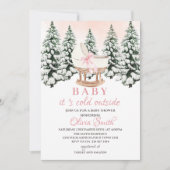 Invitation Winter Forest Pink It's Cold Outside Baby Shower (Devant)