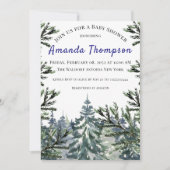 Invitation Winter Forest Woodland Tree Watercolor Baby Shower (Devant)