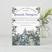 Invitation Winter Forest Woodland Tree Watercolor Baby Shower (Debout devant)