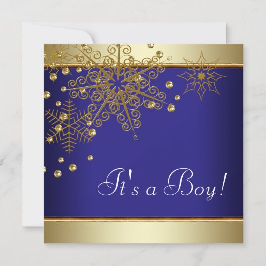 Invitation Winter Gold Blue Snowflakes Baby Boy Shower (Devant)