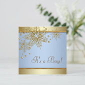 Invitation Winter Gold Blue Snowflakes Baby Boy Shower (Debout devant)
