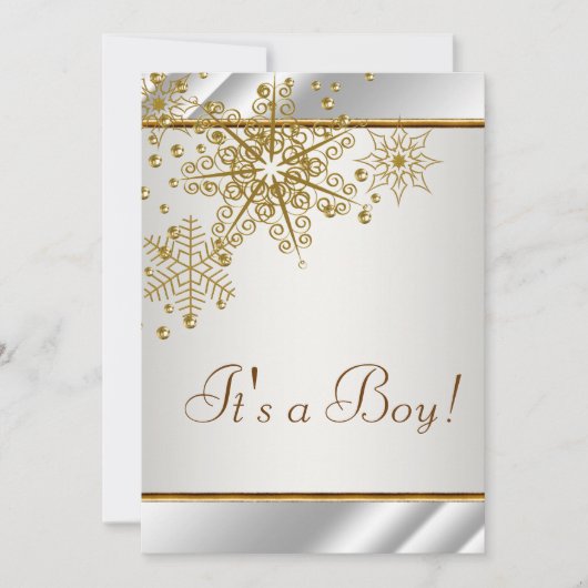 Invitation Winter Gold White Snowflakes Baby Boy Show (Devant)