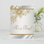 Invitation Winter Gold White Snowflakes Baby Boy Show (Debout devant)