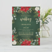 Invitation Winter Green Velvet Christmas Floral Wedding (Debout devant)
