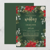 Invitation Winter Green Velvet Christmas Floral Wedding (Devant / Derrière)