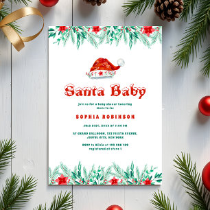 Invitation Winter Greenery Père Noël Baby Christmas Baby show