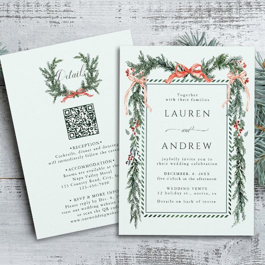 Invitation Winter Greens Garland Wedding All in One Mint