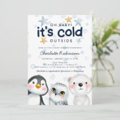 Invitation Winter It's Cold Outside Arctic Animal Baby Shower (Debout devant)