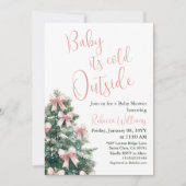 Invitation Winter It's Cold Outside Pink Bow Girl Baby Shower (Devant)