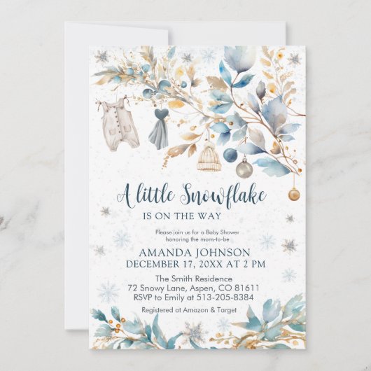 Invitation Winter Little Snowflake Clothesline Baby Shower (Devant)