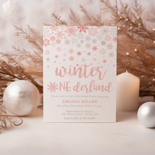 Invitation Winter merveilleland snowflakes fille 1er annivers