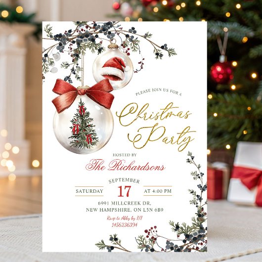 Invitation Winter Minimalist Bauble Ornament Christmas Party