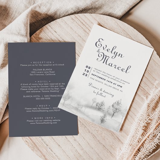 Invitation Winter Mountain Forest Front et Back Mariage