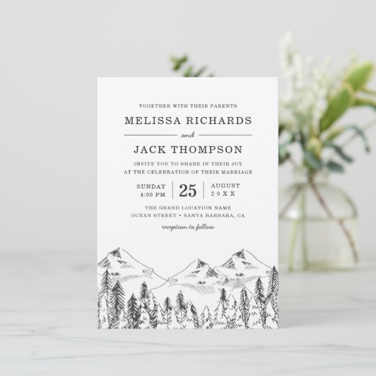 Invitation Winter Mountain Pine Tree Forest Mariage rustique (Debout devant)