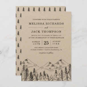 Invitation Winter Mountain Pine Tree Forest Mariage rustique
