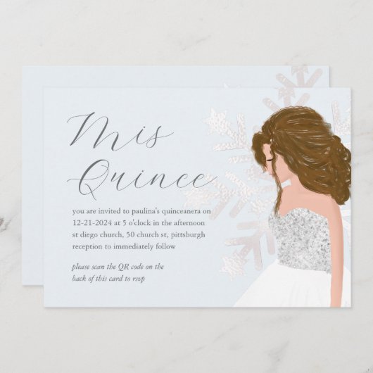 Invitation Winter Neige 15e anniversaire Quinceañera QR Code (Devant / Derrière)