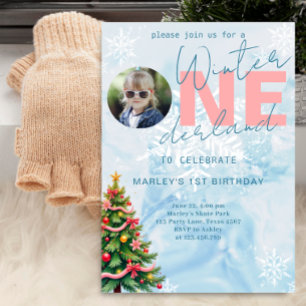 Invitation Winter ONE derland Photo Tree Party 1er anniversai