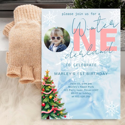 Invitation Winter ONE derland Photo Tree Party 1er anniversai